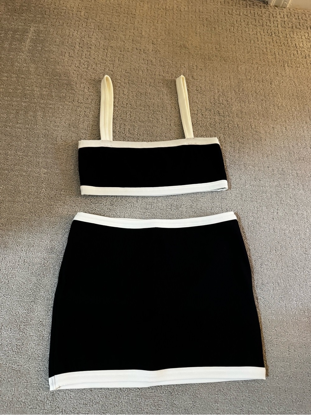 Edikted Black and White Two-Piece Ribbed Skirt Set